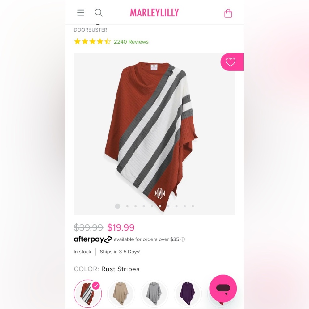 KAP monogrammed Poncho NWT Marleylilly brand